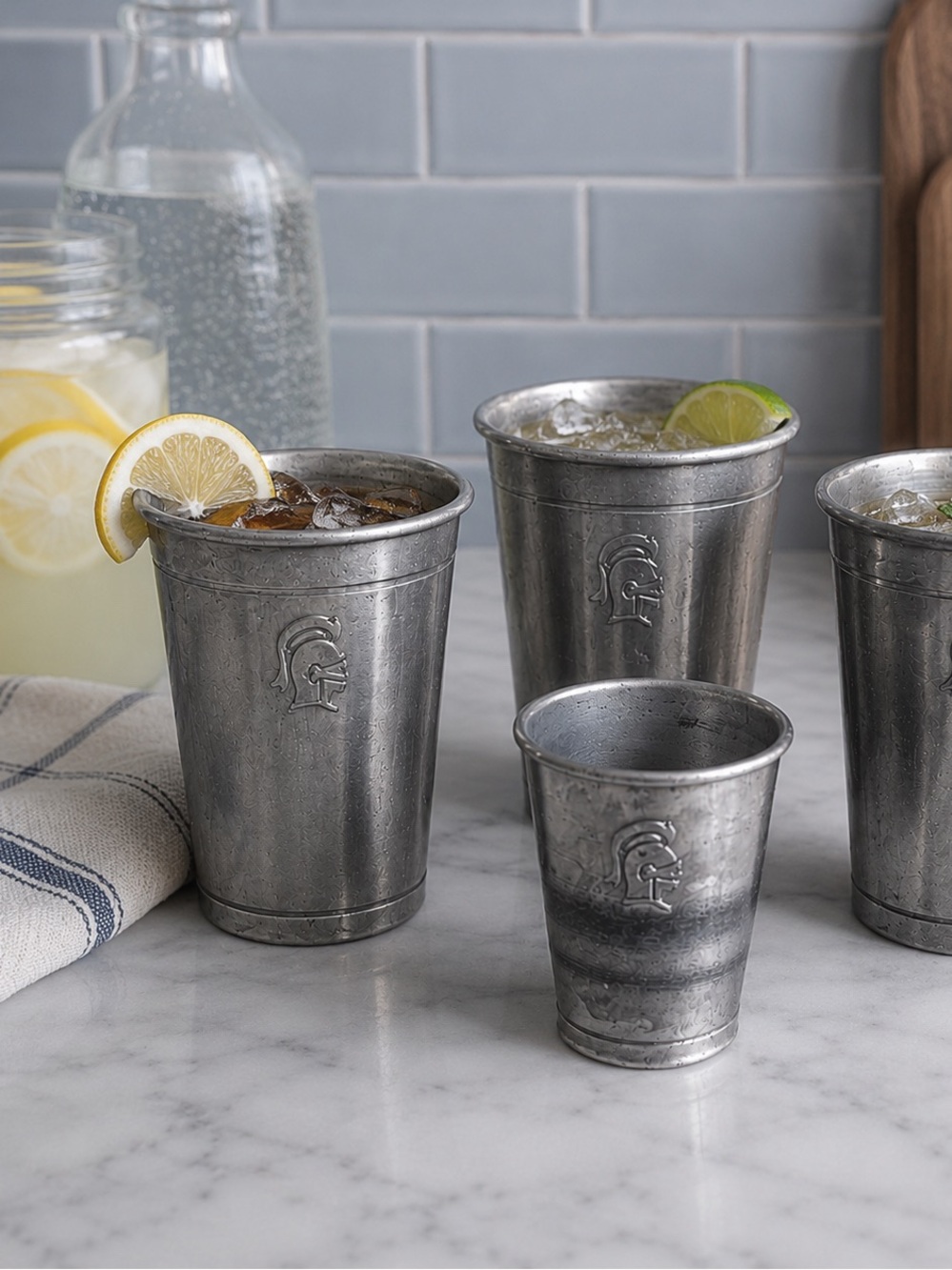 Vintage 'Trojan Head' Aluminum Cup Set